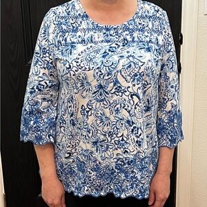 Ruby Rd. Petite Blue and White Patterned Blouse